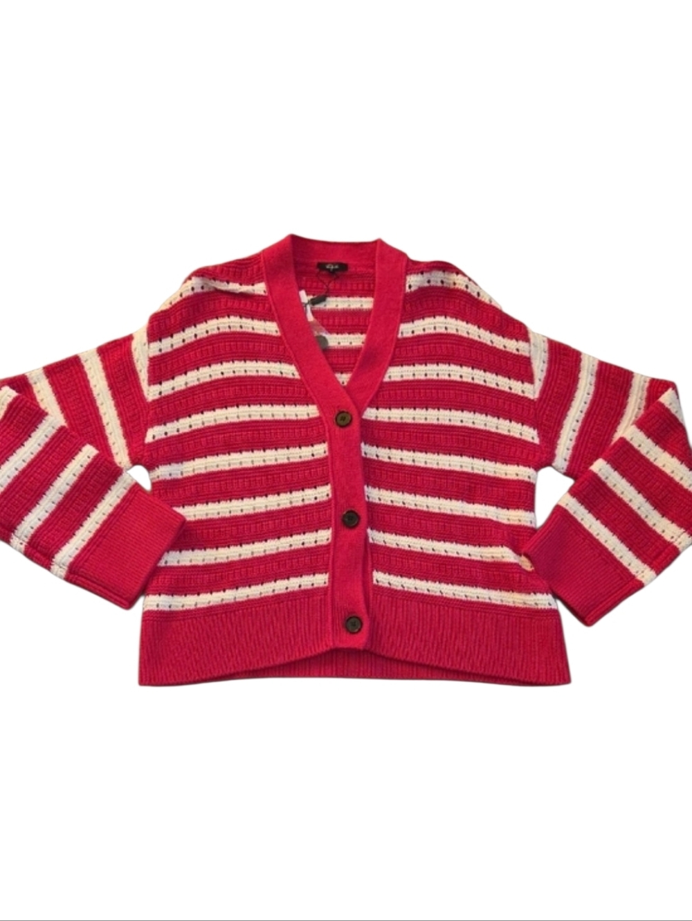 Rails Pink and White Striped Button-Up Cotton Cardigan - Picture 2 of 9